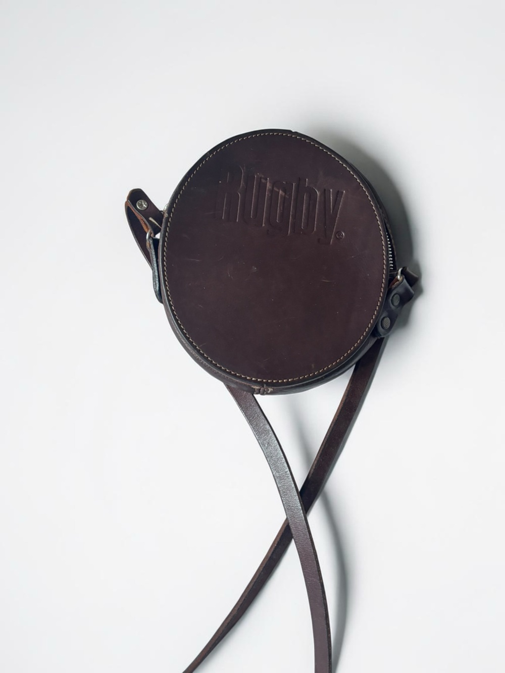 Vintage Rugby Round Leather Crossbody Bag Brown - Picture 3 of 7